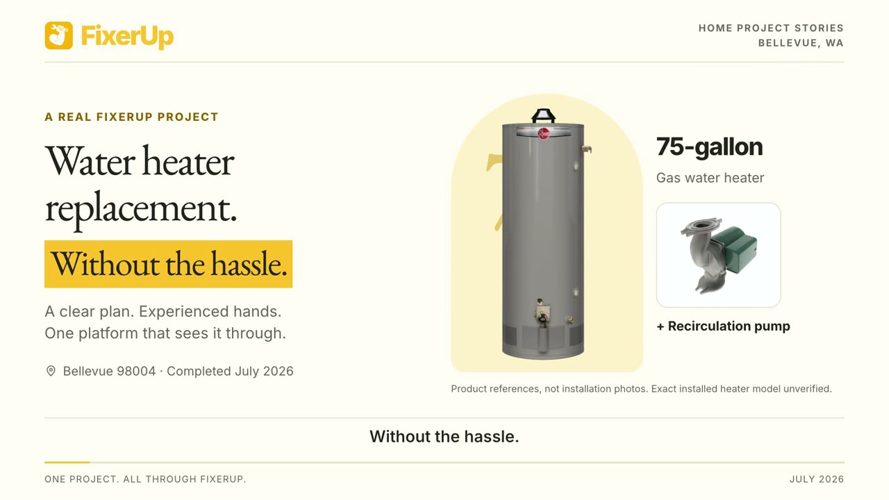 Illustrated water heater project recap; product references, not installation photos